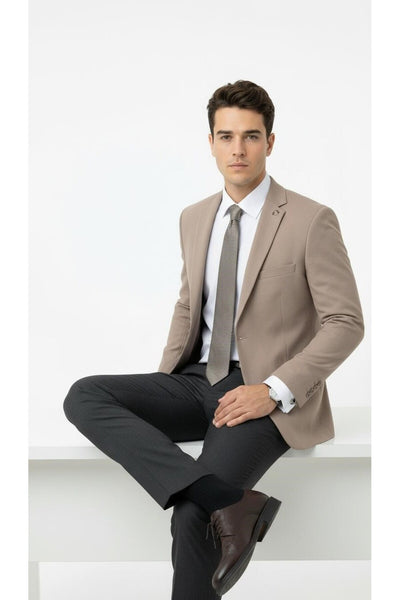 Erkek Slim Fit Tek Düğmeli Blazer Ceket – Vizon Renk, Şık ve Modern Kesim - Bej