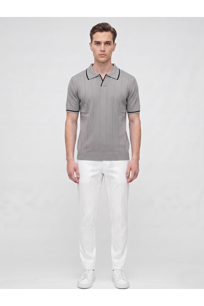 Erkek Polo Yaka Triko Kısa Kollu T-Shirt - Gri