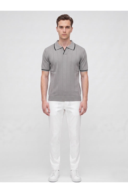 Erkek Polo Yaka Triko Kısa Kollu T-Shirt - Gri