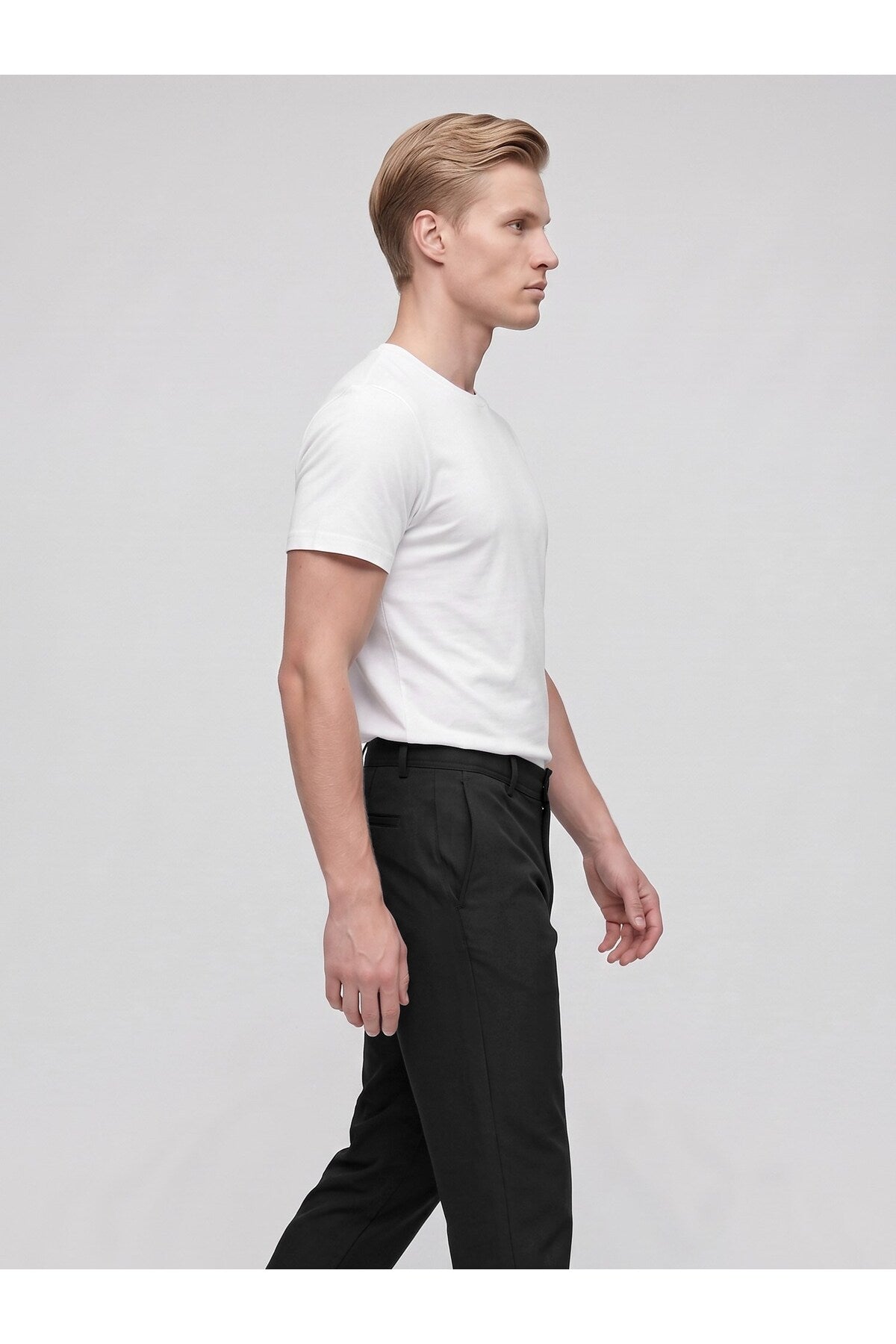 Erkek Yazlık Bağcıklı Kumaş Pantolon – Slim Fit Rahat Kesim Günlük Pantolon - Siyah