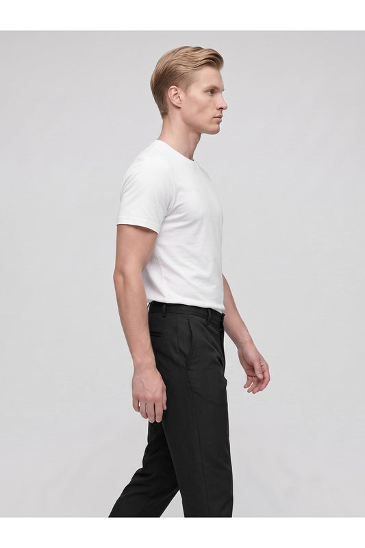 Erkek Yazlık Bağcıklı Kumaş Pantolon – Slim Fit Rahat Kesim Günlük Pantolon - Siyah