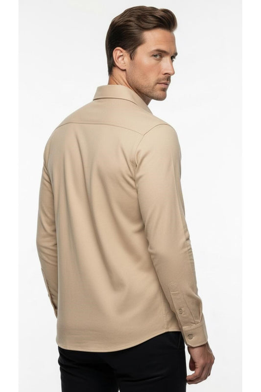 Erkek Beyaz Klasik Gömlek – Slim Fit, Düz Model, Şık Ofis & Günlük Kombin - Bej