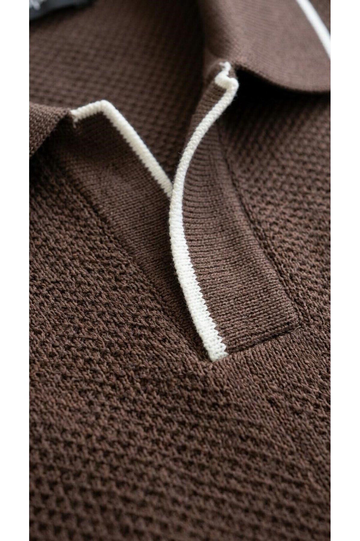 Erkek Pike Dokulu Triko Polo Yaka Tişört Slim Fit Şerit Detaylı Yazlık Model - Kahverengi