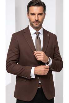 Erkek Slim Fit Çift Düğme Çift Yırtmaçlı Blazer Ceket – Premium Dokulu Kumaş - Kahverengi