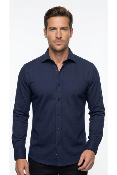 Erkek Beyaz Klasik Gömlek – Slim Fit, Düz Model, Şık Ofis & Günlük Kombin - Lacivert
