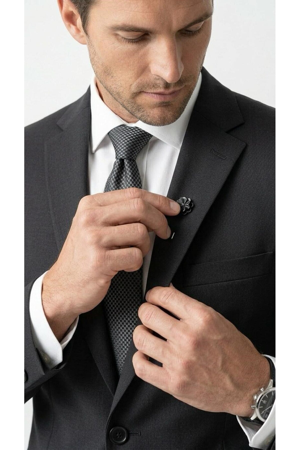 Erkek Klasik 2’li Takım Elbise 2 Düğmeli Slim Fit Esnek Kumaş Çift Yırtmaçlı 7 Drop - Siyah