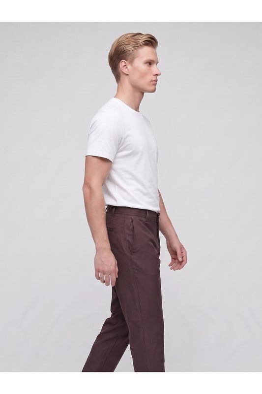 Erkek Yazlık Bağcıklı Kumaş Pantolon – Slim Fit Rahat Kesim Günlük Pantolon - Kahverengi