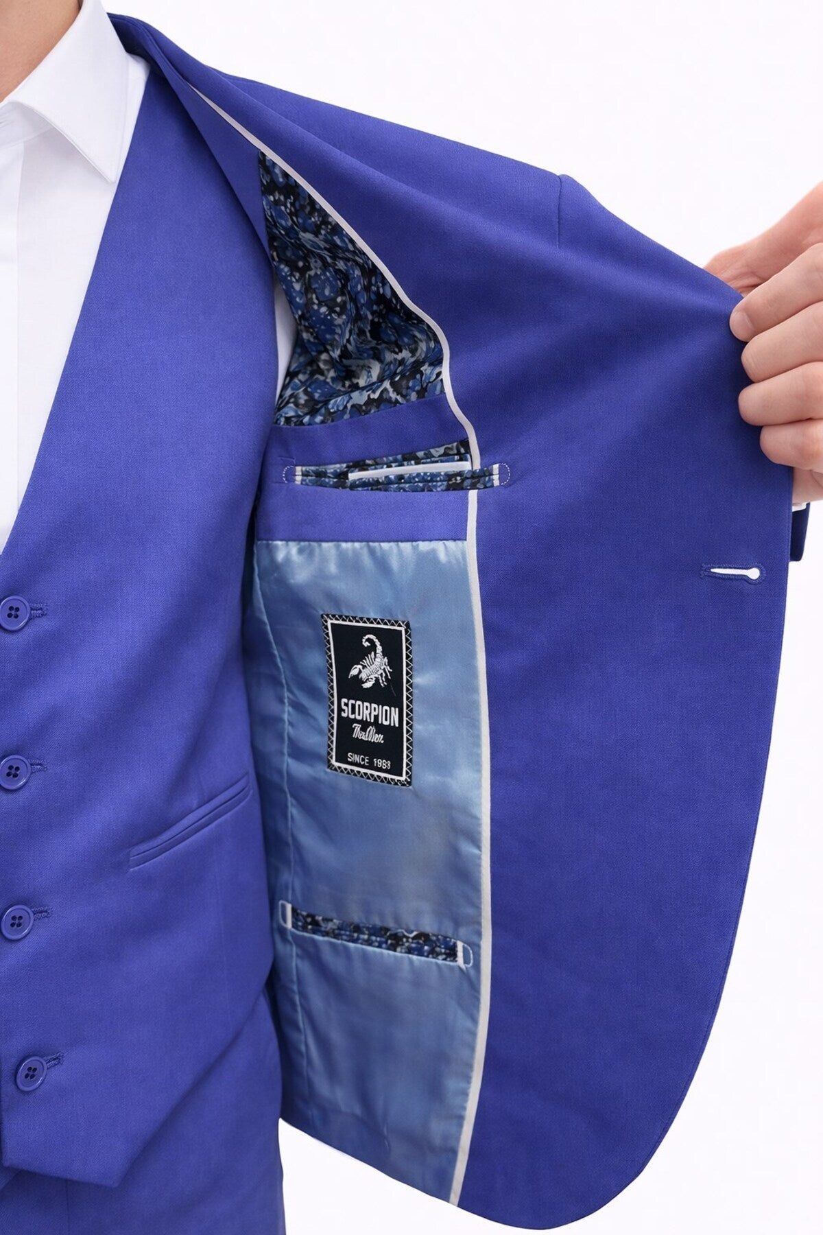 Erkek 3 Parça Slim Fit Takım Elbise –Klasik Likralı Kumaş, Tek Düğme, Çift Yırtmaçlı Modern Kesim ( - Mavi