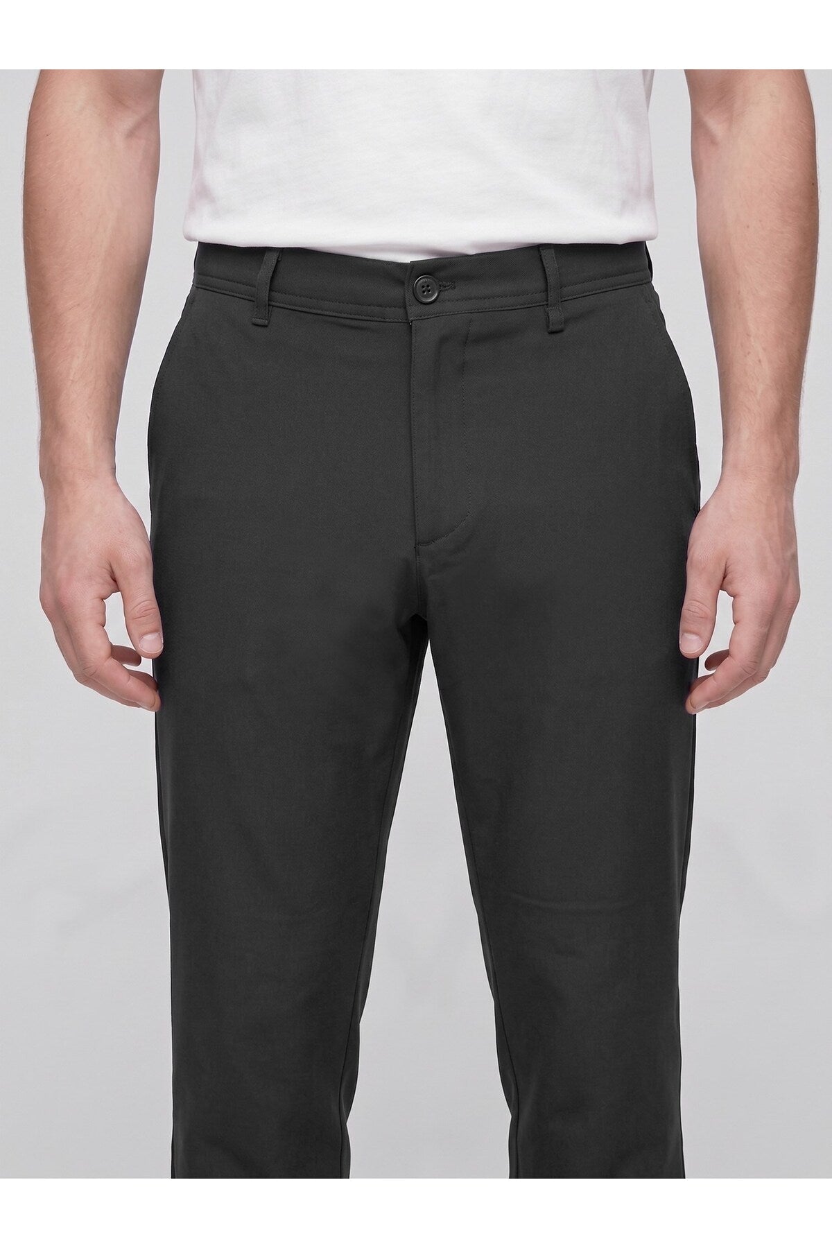 Erkek Yazlık Bağcıklı Kumaş Pantolon – Slim Fit Rahat Kesim Günlük Pantolon - Siyah