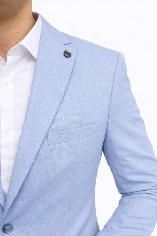 Slim Fit Mikro Desenli Erkek Ceket Yazlık Pike Kumaş Çift Yırtmaç Blazer - Mavi