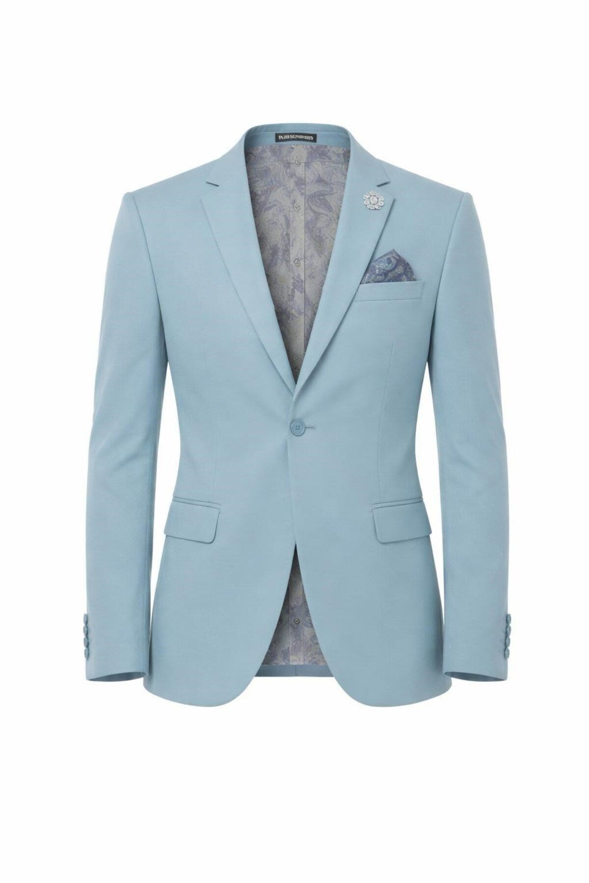 Erkek Mono Yaka Tek Düğmeli Çift Yırtmaçlı Blazer Ceket – Premium Dokuma Kumaş, 8 Renk - Turkuaz