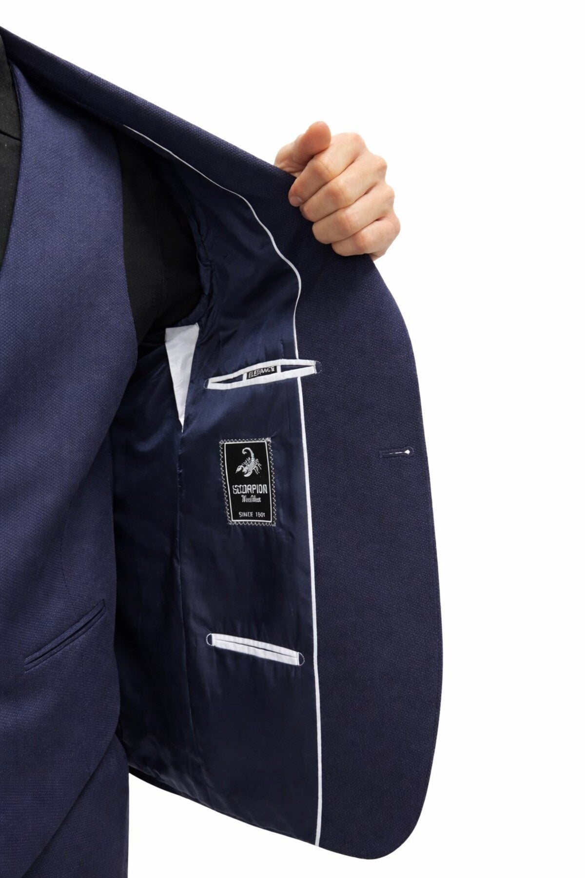 Erkek Klasik Slim Fit Armürlü Kumaş Tek Düğmeli Çift Yırtmaçlı Klasik Yaka Takım Elbise 7 Drop - Lacivert
