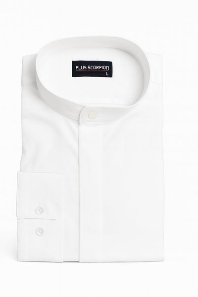 Erkek Hakim Yaka Slim Fit Gömlek – Şık, Modern, Uzun Kollu, Düz Model - Beyaz