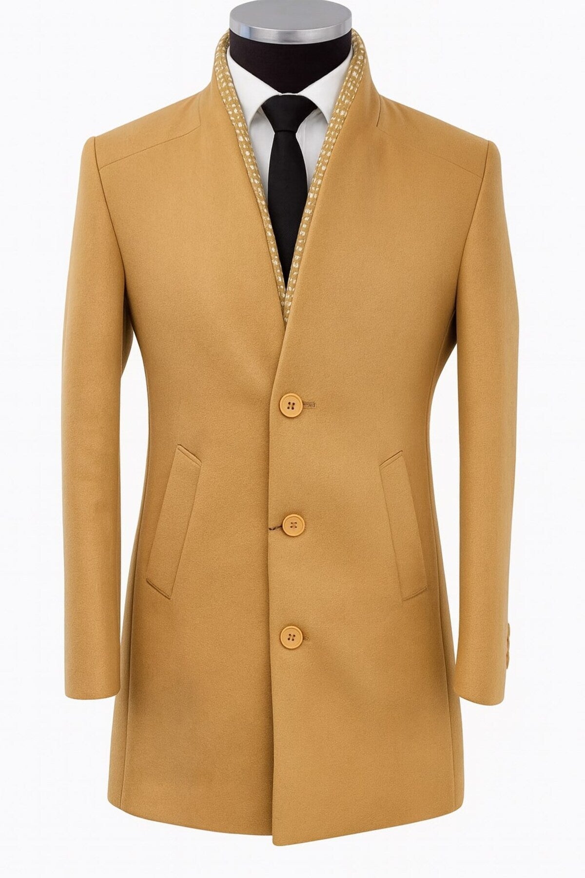Erkek Uzun Kaşe Kaban – İtalyan Kesim Slim Fit Şık Model - Bej