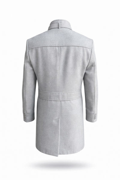 Erkek Slim Fit Kaşe Kaban – Çıkarılabilir Ribanalı Fermuarlı Yaka, S–XXL - Gri