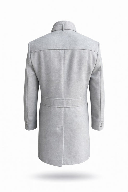 Erkek Slim Fit Kaşe Kaban – Çıkarılabilir Ribanalı Fermuarlı Yaka, S–XXL - Gri