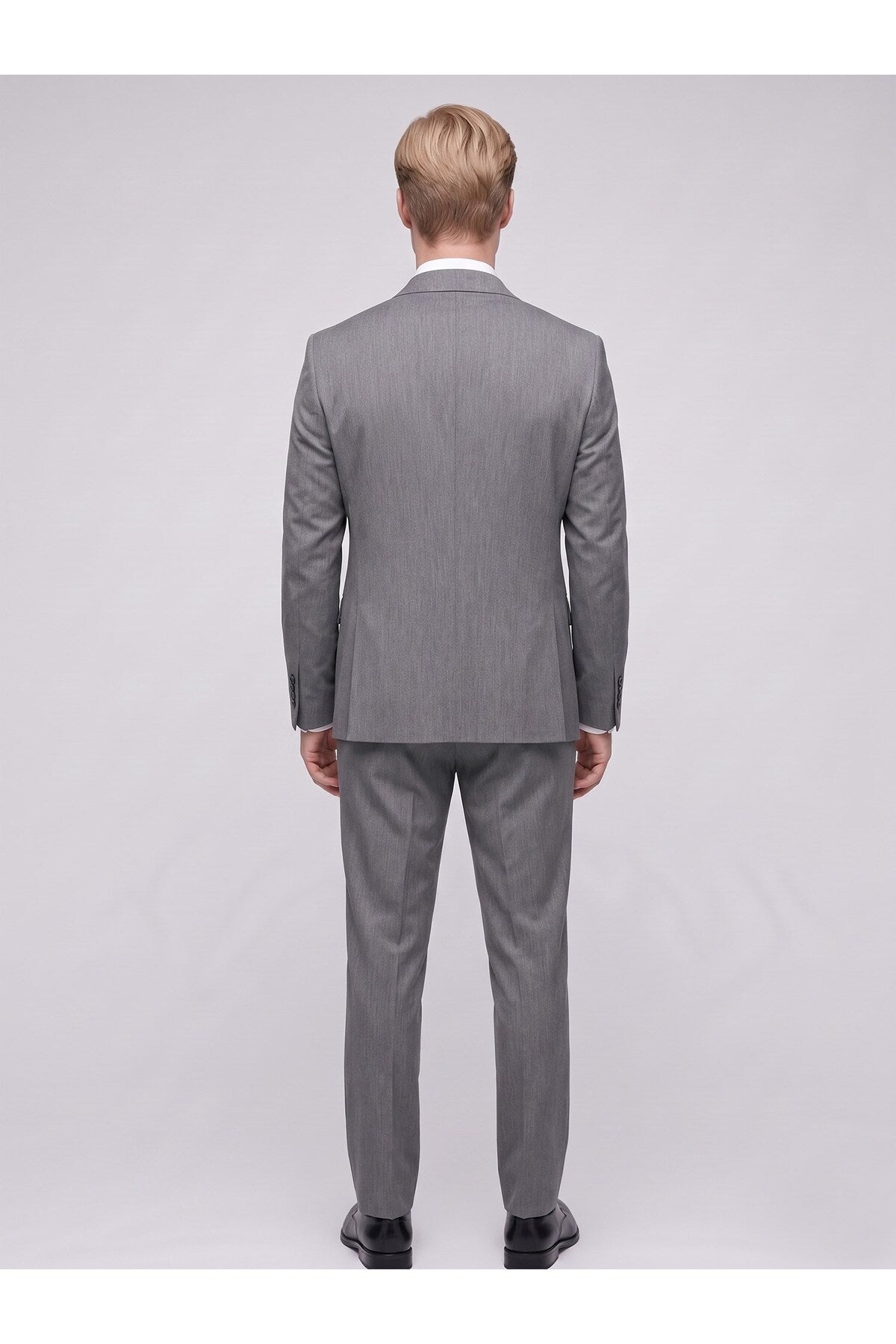 Erkek 3 Parça Slim Fit Çift Yırtmaçlı Takım Elbise Yelekli Şık Klasik Takım 6 Drop - Gri