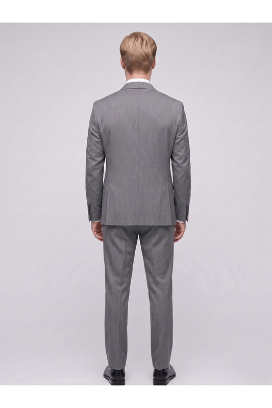 Erkek 3 Parça Slim Fit Çift Yırtmaçlı Takım Elbise Yelekli Şık Klasik Takım 6 Drop - Gri