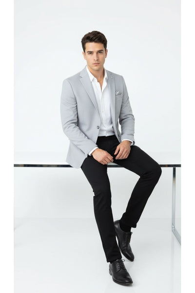 Erkek Açık Gri Blazer Ceket – Slim Fit, Şık ve Hafif Kumaş, Tek Düğmeli - Gri