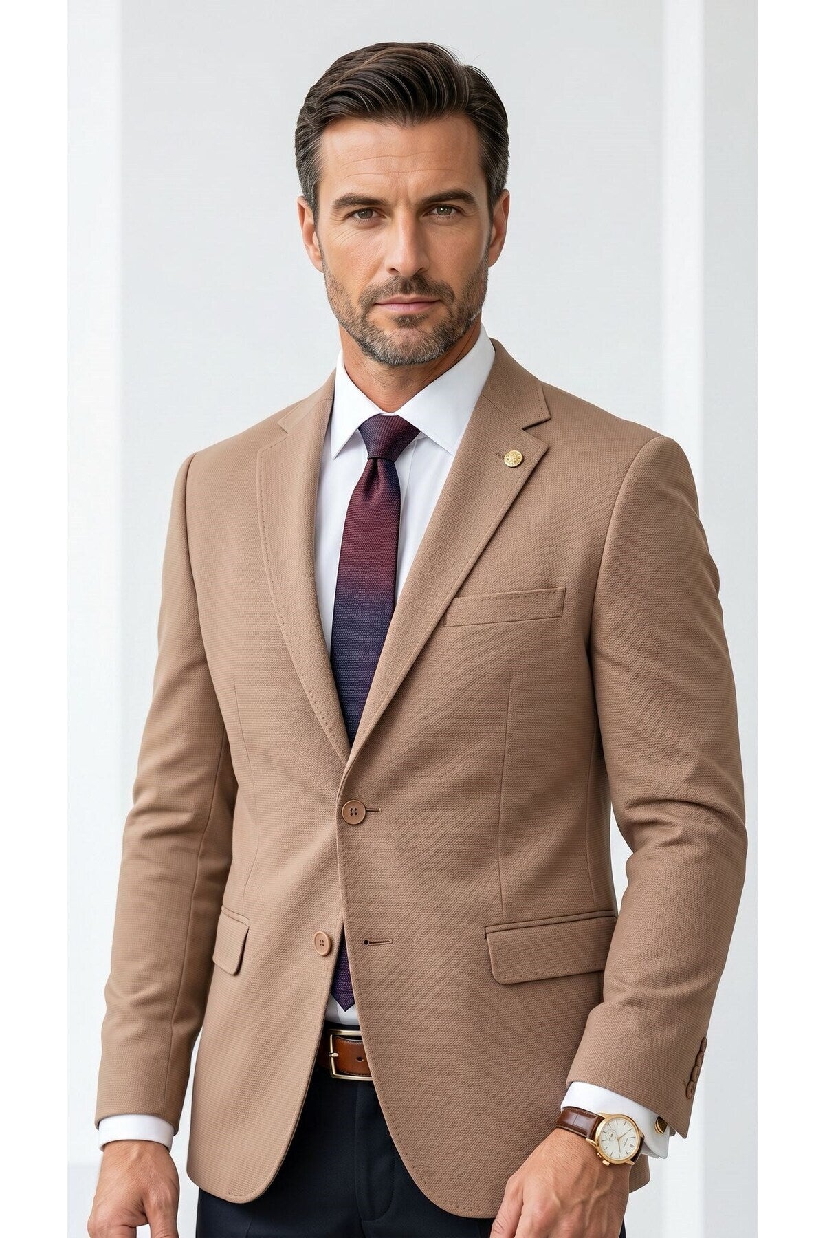 Erkek Slim Fit Çift Düğme Çift Yırtmaçlı Blazer Ceket – Premium Dokulu Kumaş - Turuncu