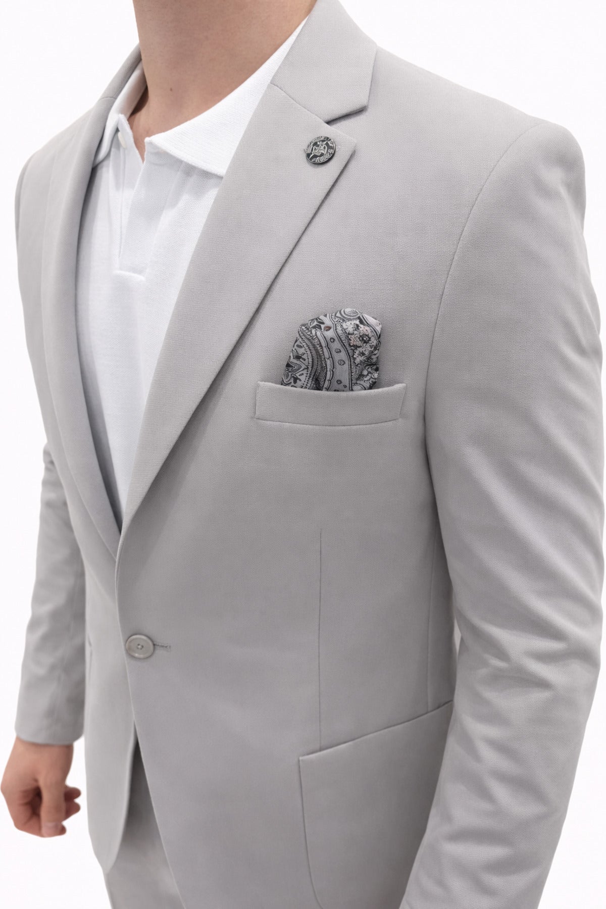 Pike Kumaş Jogger Pantolonlu Erkek Takım Elbise – Torba Cepli Tek Düğme Slim Fit Kombin - Gri