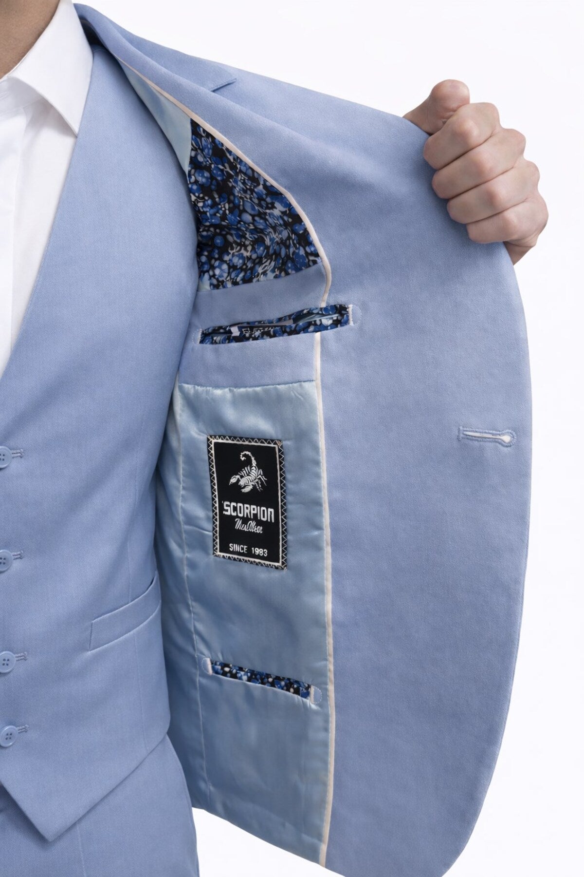Erkek 3 Parça Slim Fit Takım Elbise –Klasik Likralı Kumaş, Tek Düğme, Çift Yırtmaçlı Modern Kesim ( - Mavi
