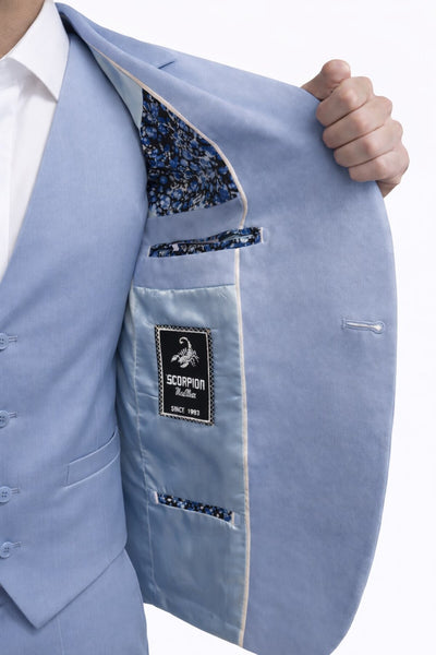 Erkek 3 Parça Slim Fit Takım Elbise –Klasik Likralı Kumaş, Tek Düğme, Çift Yırtmaçlı Modern Kesim ( - Mavi