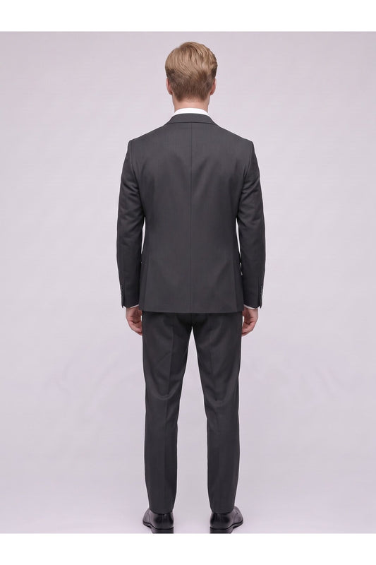 Erkek 3 Parça Slim Fit Çift Yırtmaçlı Takım Elbise Yelekli Şık Klasik Takım 6 Drop - Siyah