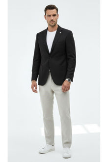 Erkek Slim Fit Blazer Ceket Tek Düğmeli Çift Yırtmaçlı Torba Cepli Yarım Astarlı - Siyah