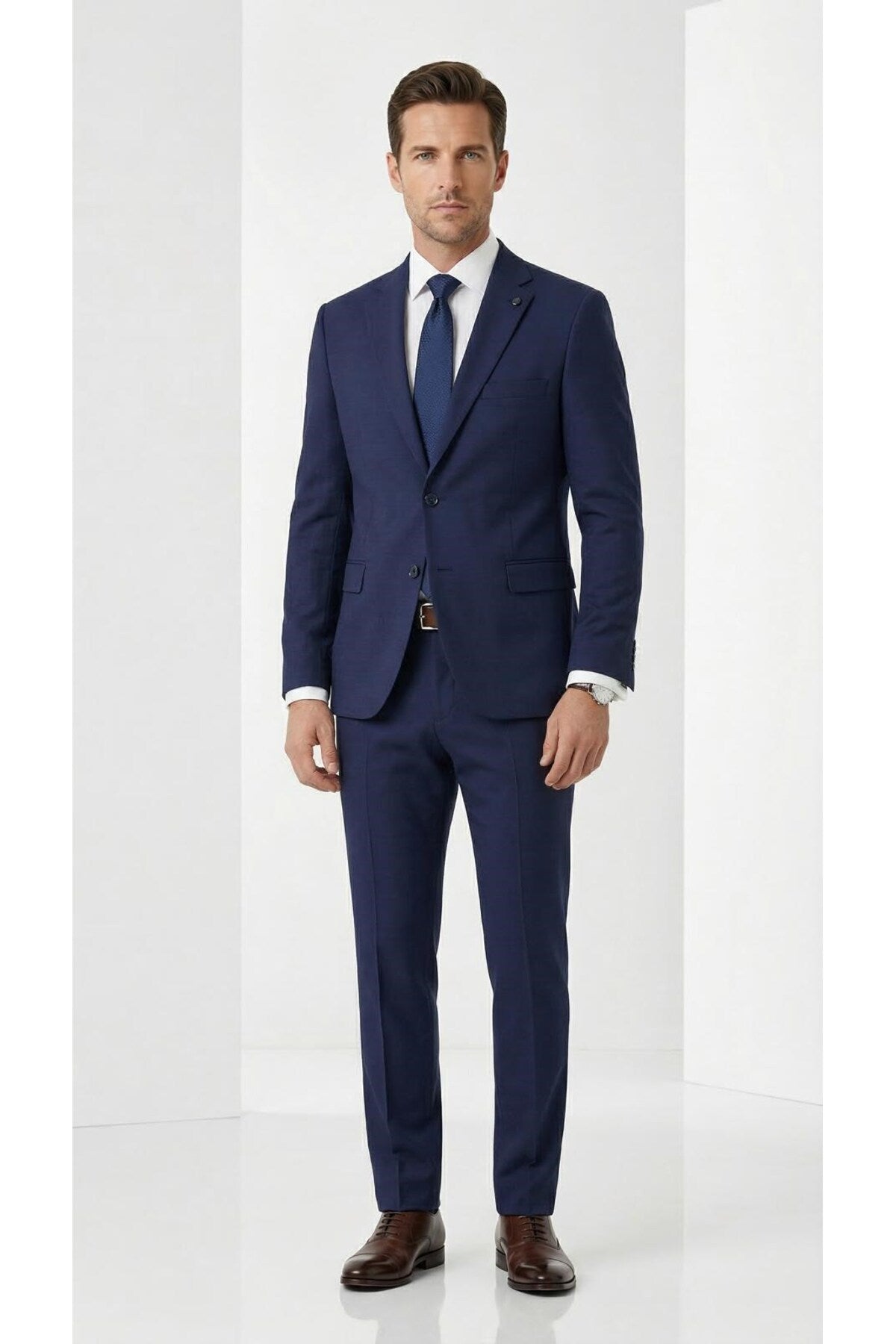 Erkek Klasik 2’li Takım Elbise 2 Düğmeli Slim Fit Esnek Kumaş Çift Yırtmaçlı 7 Drop - Lacivert