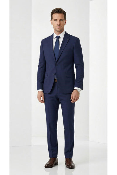 Erkek Klasik 2’li Takım Elbise 2 Düğmeli Slim Fit Esnek Kumaş Çift Yırtmaçlı 7 Drop - Lacivert