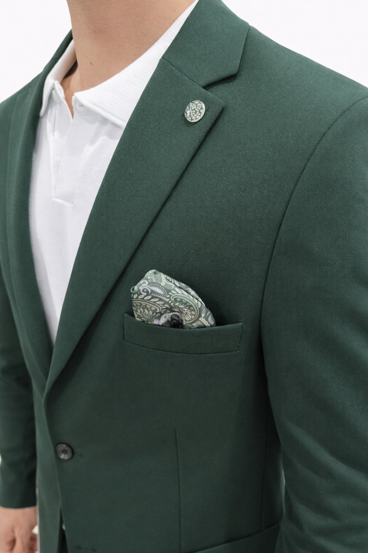 Pike Kumaş Jogger Pantolonlu Erkek Takım Elbise – Torba Cepli Tek Düğme Slim Fit Kombin - Yeşil