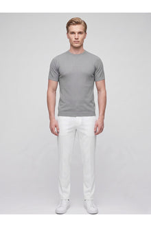 Erkek Bisiklet Yaka Kısa Kollu Triko Tişört – Slim Fit Modern Kesim Yazlık T-Shirt - Gri