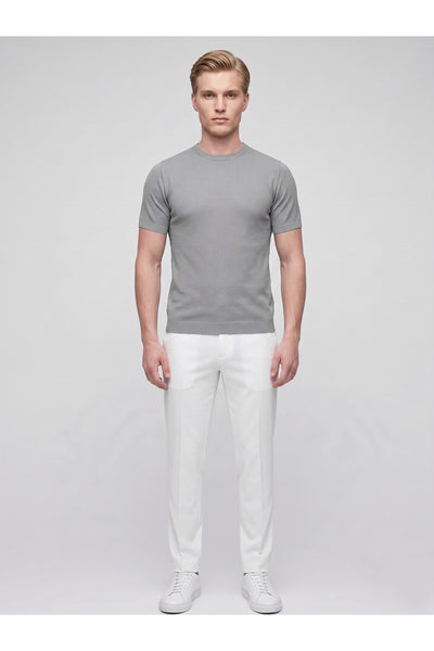 Erkek Bisiklet Yaka Kısa Kollu Triko Tişört – Slim Fit Modern Kesim Yazlık T-Shirt - Gri
