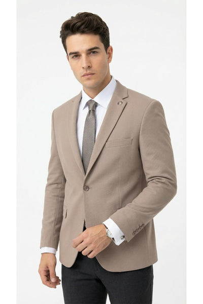 Erkek Slim Fit Tek Düğmeli Blazer Ceket – Vizon Renk, Şık ve Modern Kesim - Bej
