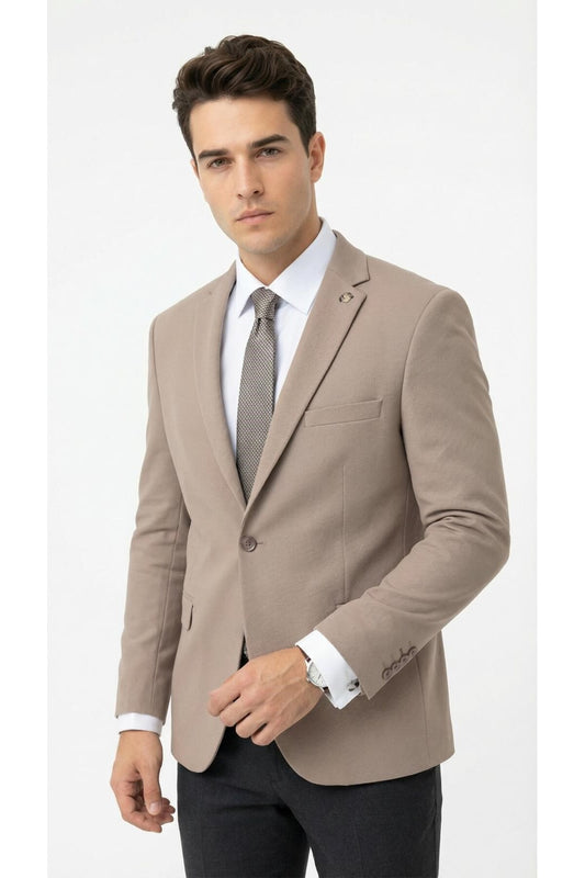 Erkek Slim Fit Tek Düğmeli Blazer Ceket – Vizon Renk, Şık ve Modern Kesim - Bej