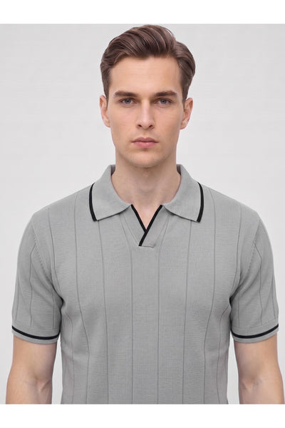 Erkek Polo Yaka Triko Kısa Kollu T-Shirt - Gri