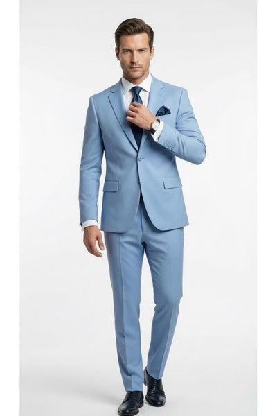 Erkek 3 Parça Slim Fit Takım Elbise –Klasik Likralı Kumaş, Tek Düğme, Çift Yırtmaçlı Modern Kesim ( - Mavi