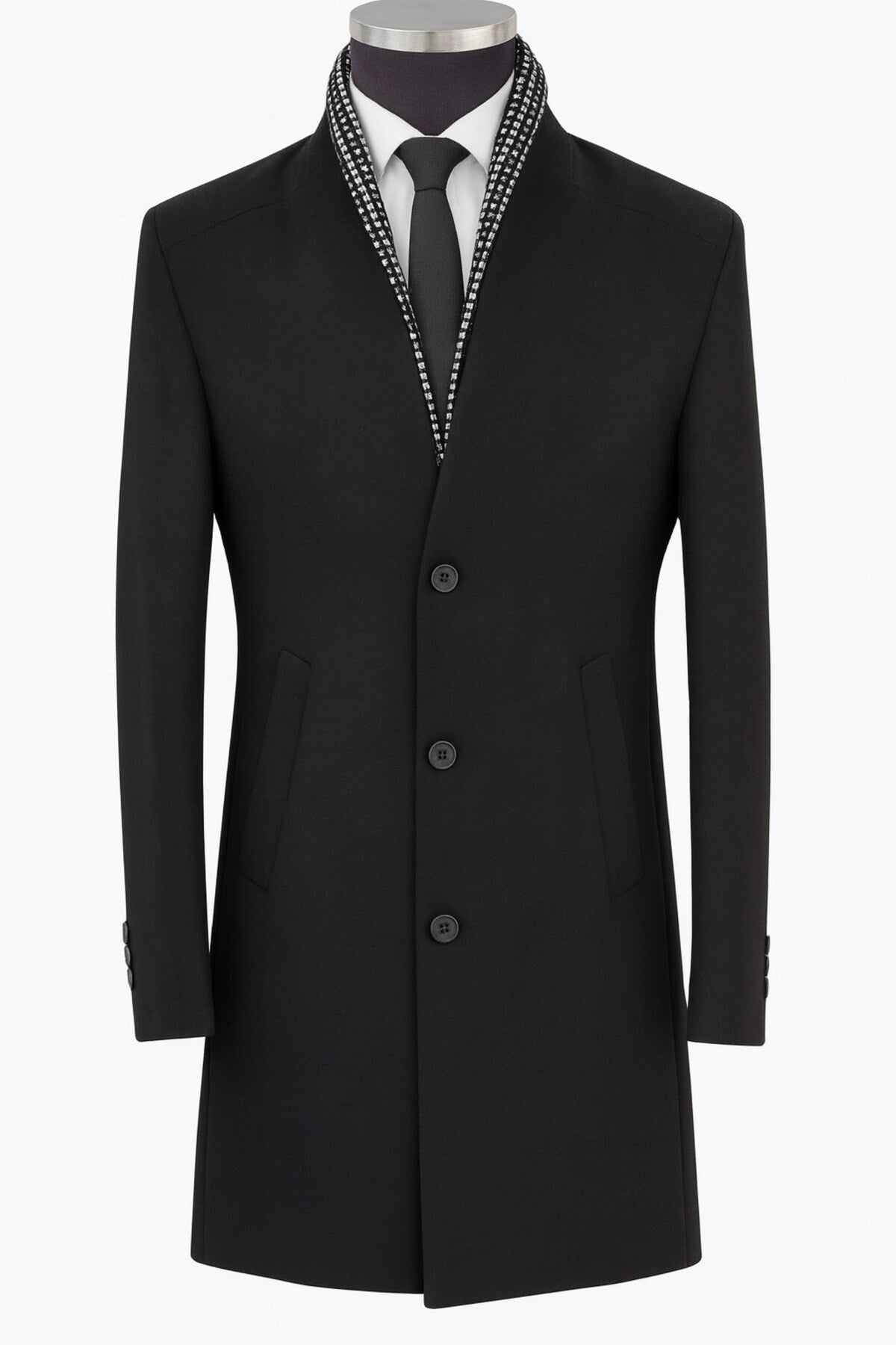 Erkek Uzun Kaşe Kaban – İtalyan Kesim Slim Fit Şık Model - Siyah