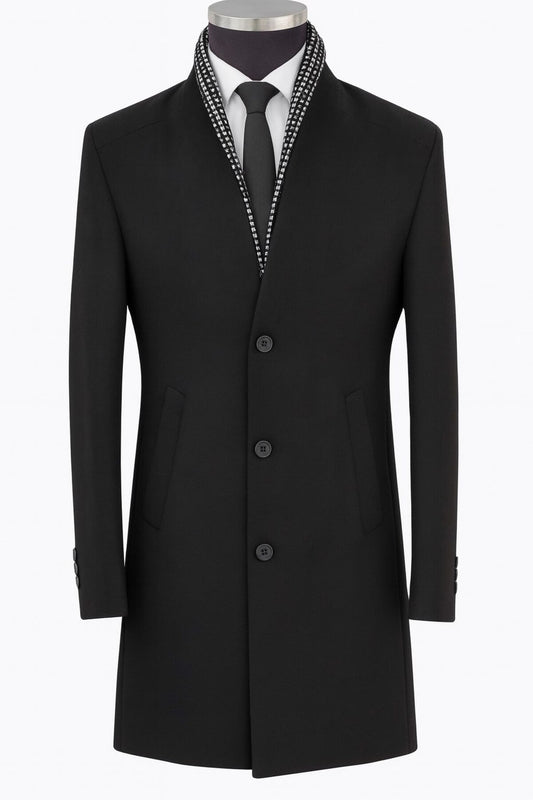Erkek Uzun Kaşe Kaban – İtalyan Kesim Slim Fit Şık Model - Siyah
