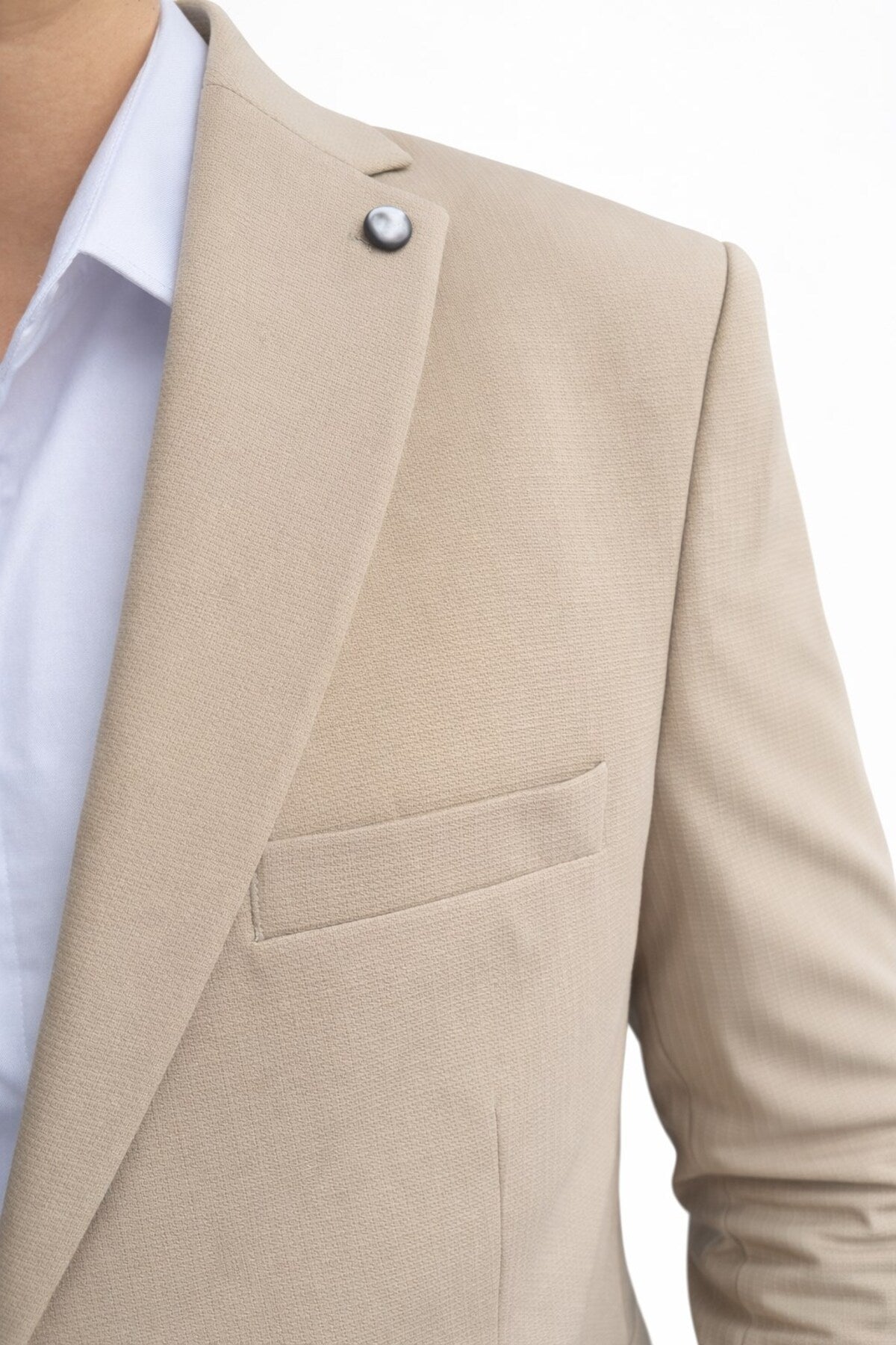 Erkek Slim Fit Çift Düğme Çift Yırtmaçlı Blazer Ceket – Premium Dokulu Kumaş - Bej