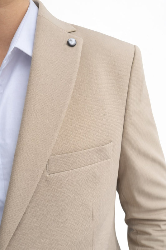 Erkek Slim Fit Çift Düğme Çift Yırtmaçlı Blazer Ceket – Premium Dokulu Kumaş - Bej