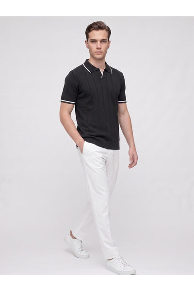 Erkek Polo Yaka Triko Kısa Kollu T-Shirt - Siyah