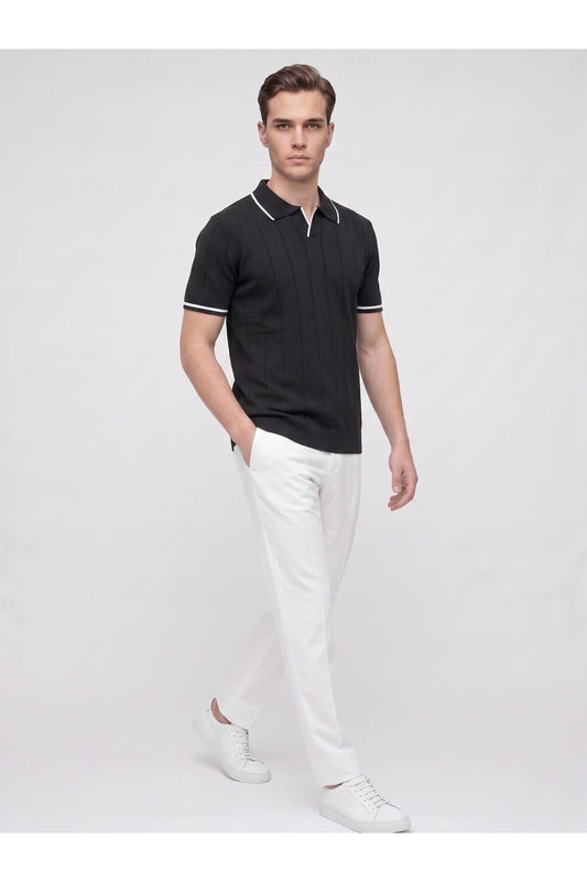 Erkek Polo Yaka Triko Kısa Kollu T-Shirt - Siyah
