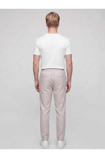 Erkek Yazlık Bağcıklı Kumaş Pantolon – Slim Fit Rahat Kesim Günlük Pantolon - Bej