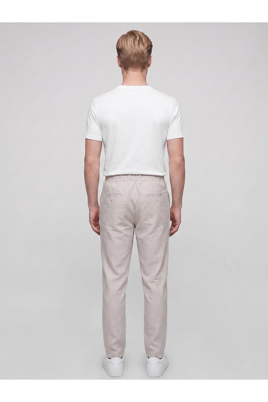 Erkek Yazlık Bağcıklı Kumaş Pantolon – Slim Fit Rahat Kesim Günlük Pantolon - Bej