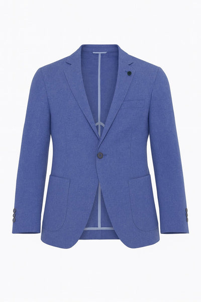 Erkek Slim Fit Blazer Ceket Tek Düğmeli Çift Yırtmaçlı Torba Cepli Yarım Astarlı - Mavi