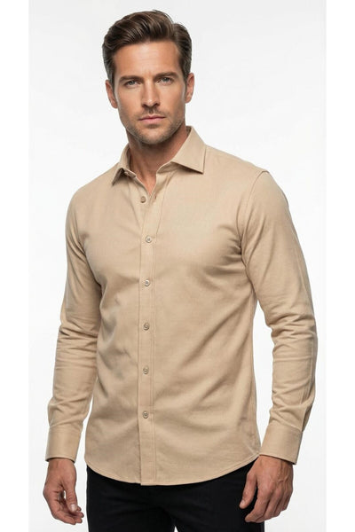 Erkek Beyaz Klasik Gömlek – Slim Fit, Düz Model, Şık Ofis & Günlük Kombin - Bej