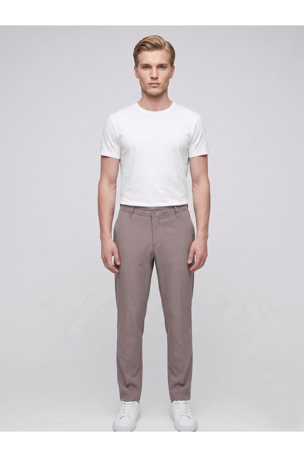 Erkek Yazlık Bağcıklı Kumaş Pantolon – Slim Fit Rahat Kesim Günlük Pantolon - Turuncu
