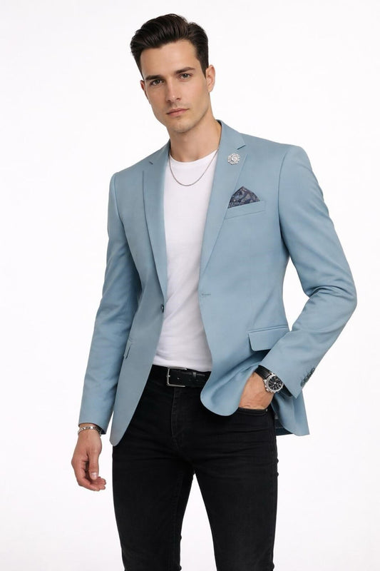 Erkek Mono Yaka Tek Düğmeli Çift Yırtmaçlı Blazer Ceket – Premium Dokuma Kumaş, 8 Renk - Turkuaz